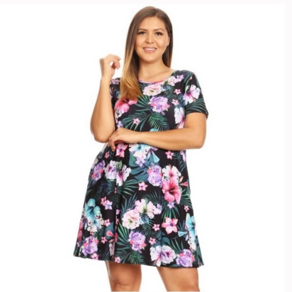 SALE!🌺Plus Tropical Print Fit & Flare Dress - Picture 2 of 7